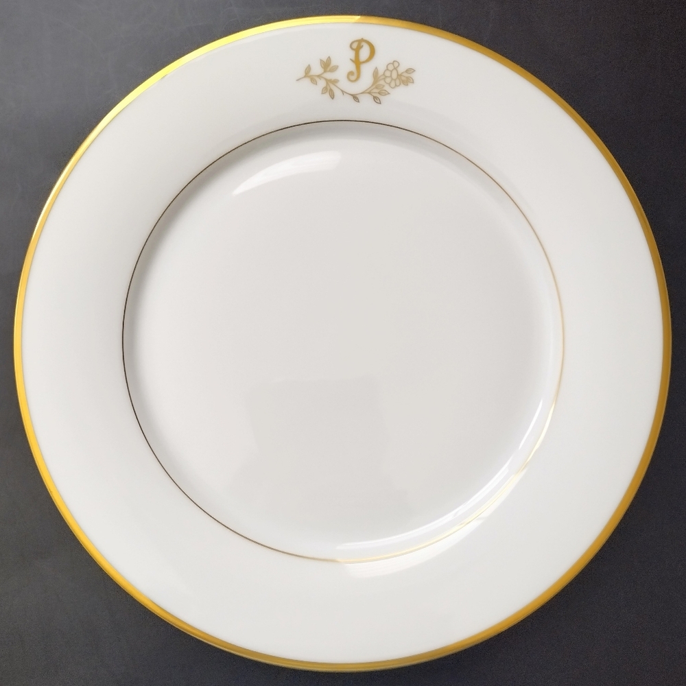 Princess House Heritage Japan Dinner Plate Gold Rim Monogram Letter "P"